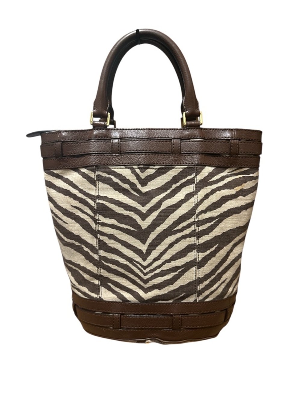 Michael Kors Kingsbury Zebra Striped Canvas Bucket Tote Bag - Picture 2 of 8